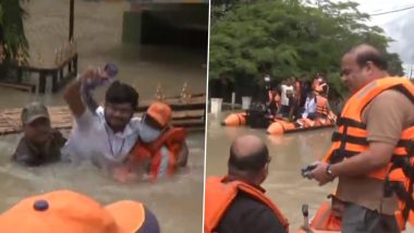 Assam Floods: Man Braves Flood Waters To Greet CM Himanta Biswa Sarma With a 'Gamusa' (Watch Video)